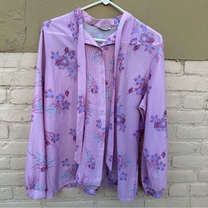 Alfred Dunner Retro Tie Collar Floral Blouse